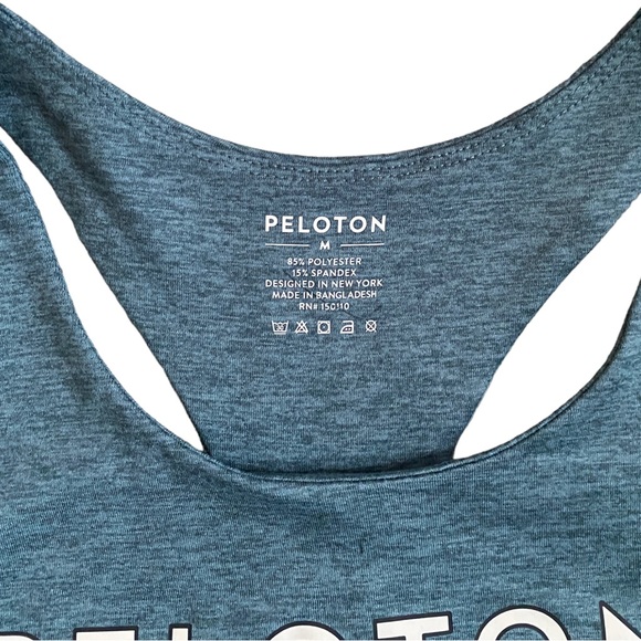 NEW Peloton Heathered Teal Blue Cutout Strappy Stretch Logo Sports Bra Size S - Picture 11 of 12